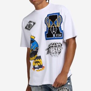 First Row Graphic White Embroidered Patch T-shirt Cotton Short Sleeve Men's XL